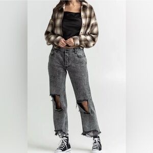 NWT Free People Maggie Mid-Rise Straight Jeans Distressed Denim Bottlerocket